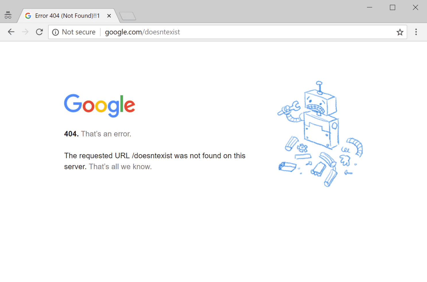 Google'da 404 hatasına bir örnek