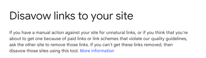 Google Search Console disavow aracının ne zaman kullanılacağını açıklayan sayfanın üst kısmı.