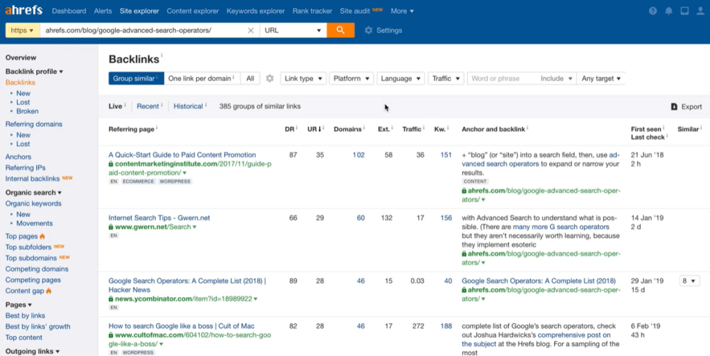 Bir backlink profilini analiz etmek için Ahrefs'i kullanma.